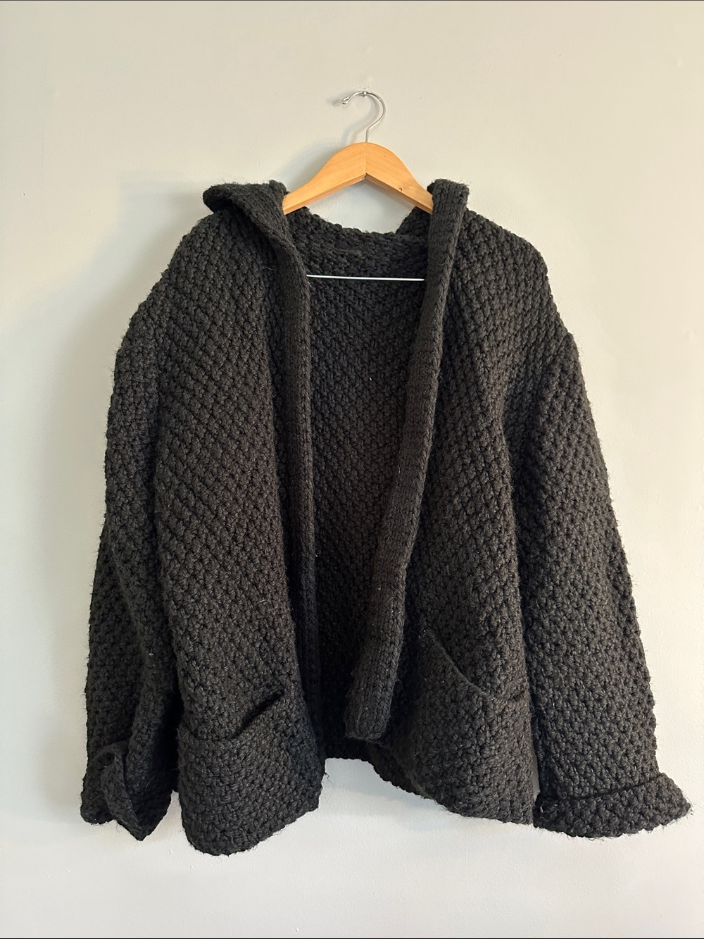 Chunky Black Crochette Cardigan Sweater OS